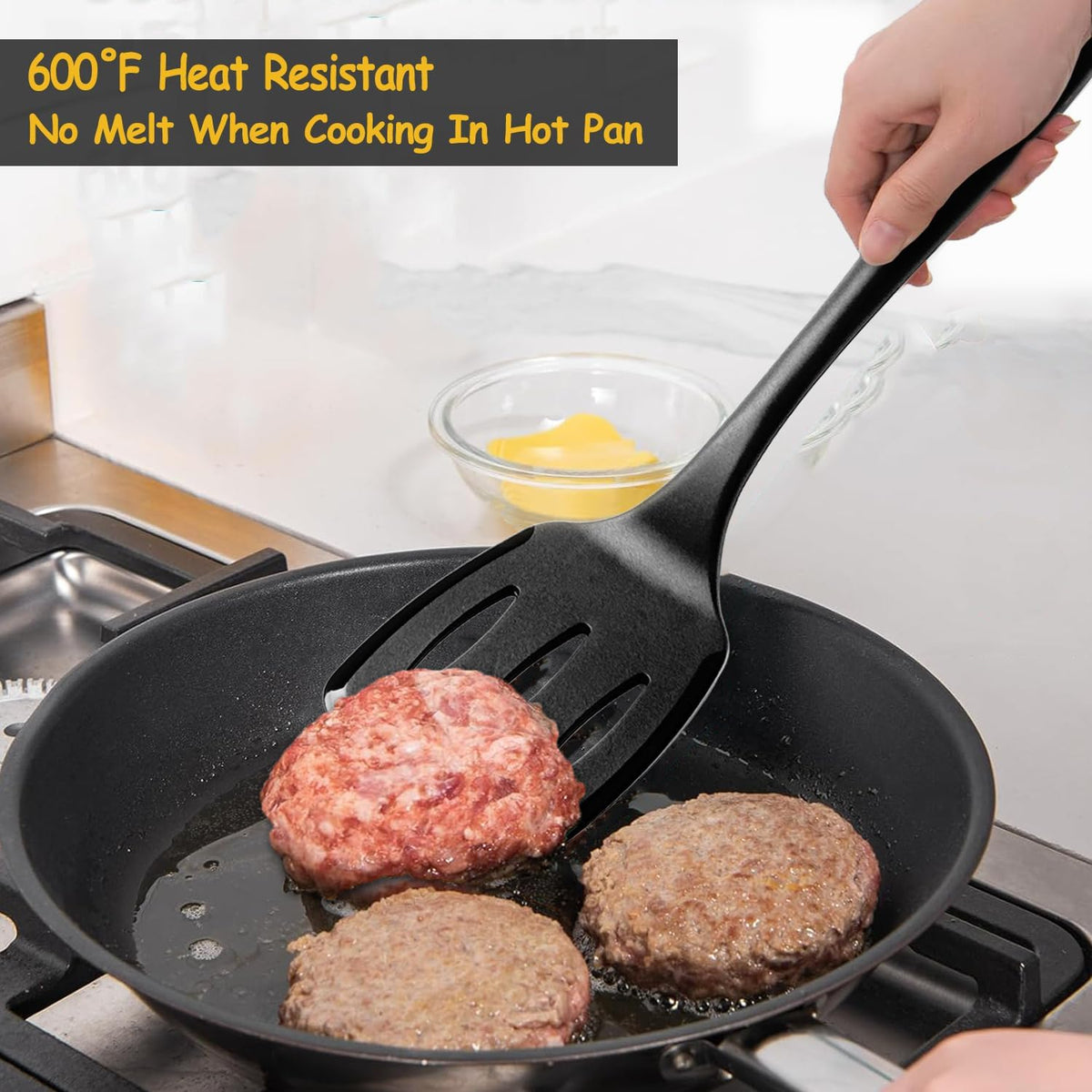 Large Size Silicone Spatula Set, 600°F Heat Resistant Pancake Turner