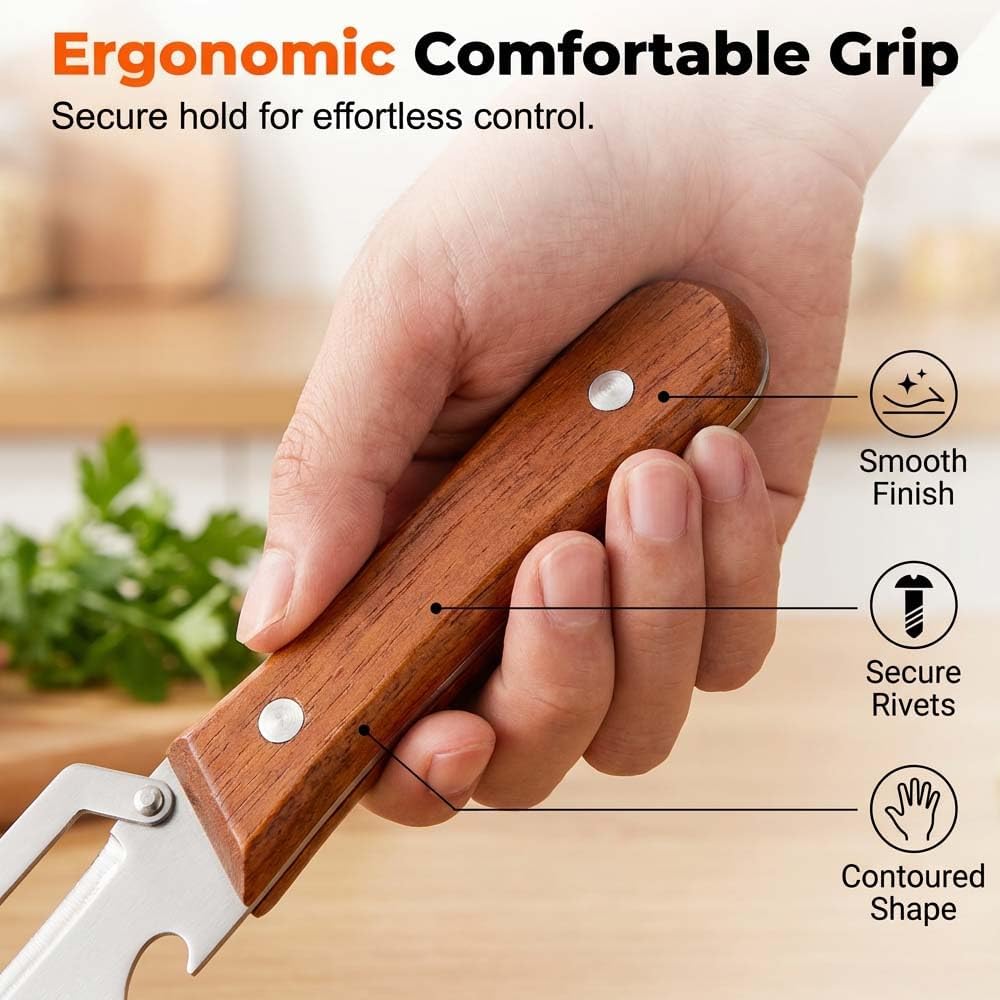 Multi-Functional Vegetable Peeler for Kitchen, 3 in 1 Stainless Steel Blade with Wooden Handle & Bottle Opener & Grater, Heavy Duty Peeler for Carrot Apple Pumpkin