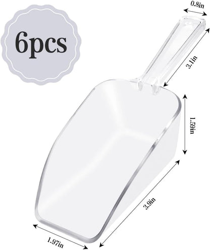 6 PCS Clear Plastic Ice Scoop(7.6 Inch) for Freezer Food Coffee Popcom Flour Dry Goods Simple Mini Ice Cube Shovel Scoopers Laundry Spoons Freezer Bucket Bin Containers Maker Machine Kitchen Pick