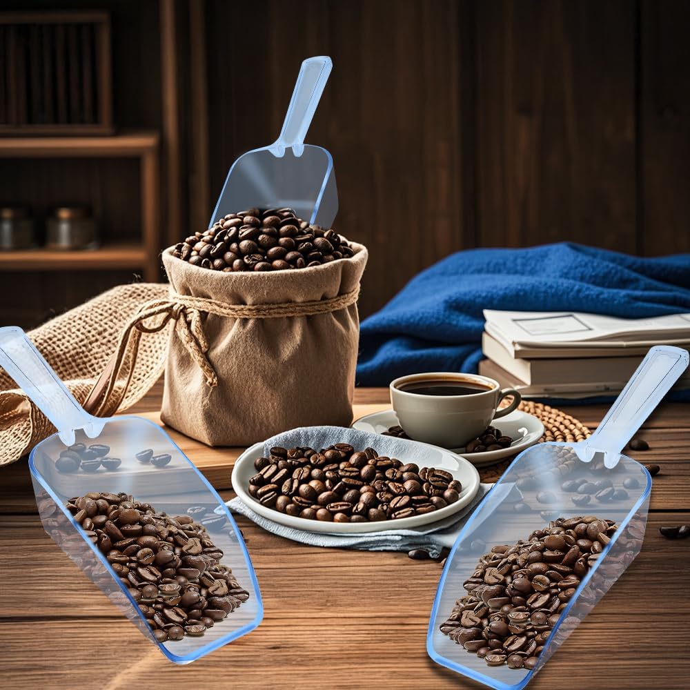 6 PCS Clear Plastic Ice Scoop(7.6 Inch) for Freezer Food Coffee Popcom Flour Dry Goods Simple Mini Ice Cube Shovel Scoopers Laundry Spoons Freezer Bucket Bin Containers Maker Machine Kitchen Pick