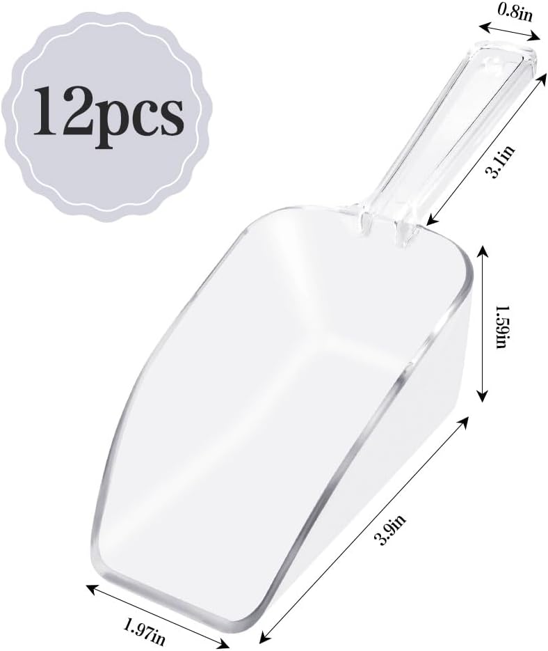 6 PCS Clear Plastic Ice Scoop(7.6 Inch) for Freezer Food Coffee Popcom Flour Dry Goods Simple Mini Ice Cube Shovel Scoopers Laundry Spoons Freezer Bucket Bin Containers Maker Machine Kitchen Pick