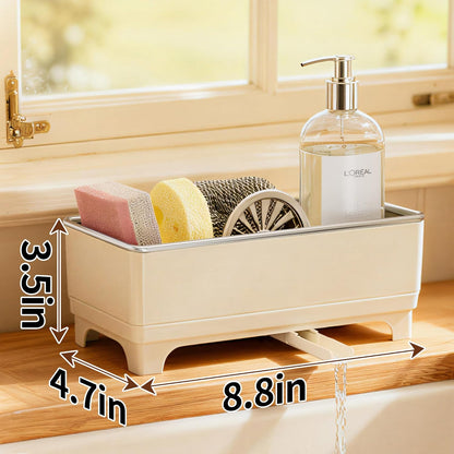 MOUKABAL Sponge Holder for Kitchen Sink, Rustproof Stainless Steel Black | Large Capacity/360° Rotating Drain Keeps Counter Dry/Holds Sponges & Soap Bottle/Easy-Clean Removable Tray