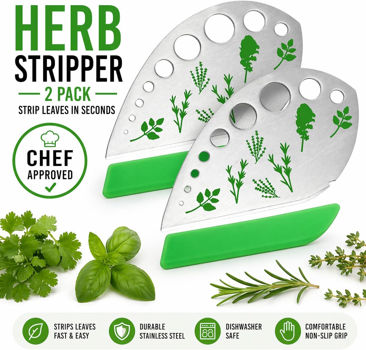 Herb Stripper – 9-Hole Stainless Steel Herb Peeler for Quick Leaf Stripping – Multi-Purpose Kale, Rosemary, and Basil Stripper with Cutting Edge – Durable & Easy to Clean Kitchen Gadget (2)