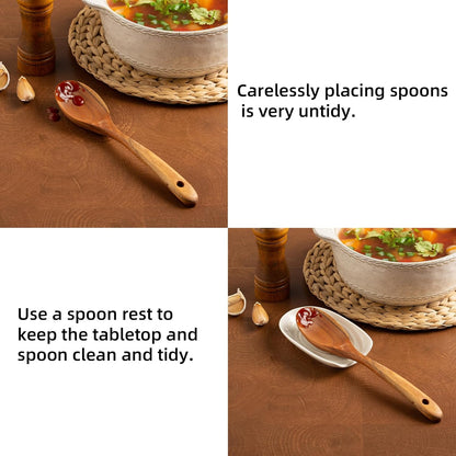 Ceramic Spoon Rest, 5" Utensil Holder for Stove Top & Counter | Compact design fits spoons, spatulas, ladles, tongs, and coffee stirrers while saving counter and drawer space