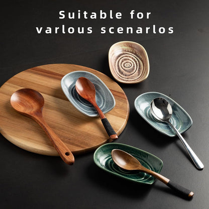 Ceramic Spoon Rest, 5" Utensil Holder for Stove Top & Counter | Compact design fits spoons, spatulas, ladles, tongs, and coffee stirrers while saving counter and drawer space