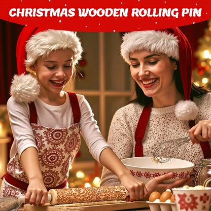 Christmas Gift Wooden Embossed Rolling Pin for Baking, Stocking Stuffers Gifts for Women, Deep Engraved Embossing Rolling Pins with Snow Pattern Designs for Baking Cookies Stamps Roller DIY Tools