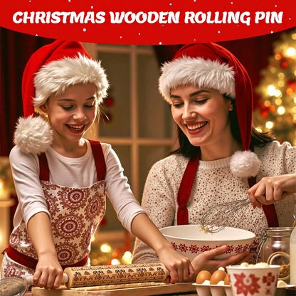 Christmas Gift Wooden Embossed Rolling Pin for Baking, Stocking Stuffers Gifts for Women, Deep Engraved Embossing Rolling Pins with Snow Pattern Designs for Baking Cookies Stamps Roller DIY Tools