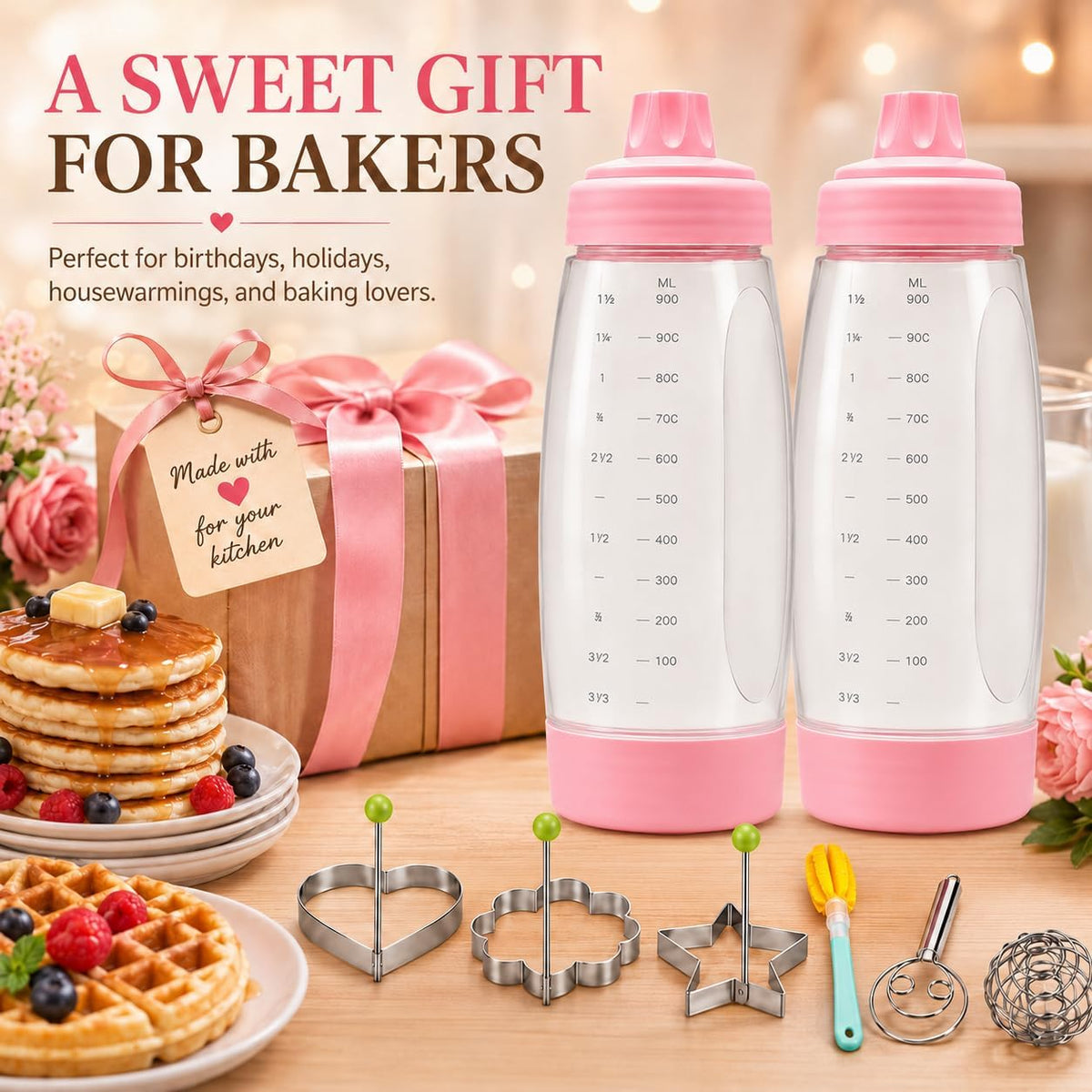 Pancake Batter Dispenser Bottle Kit (White)