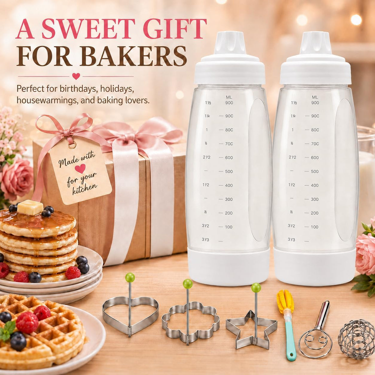 Pancake Batter Dispenser Bottle Kit (White)