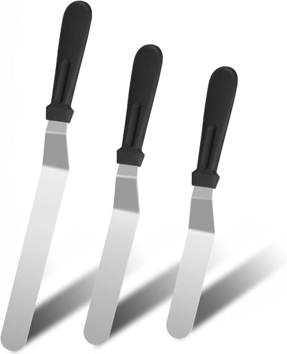 3 PCS Icing Spatulas, Offset Spatula, Stainless Steel Cake Decorating Spatulas Set 6/8/10 inch Professional Angled Cake Spatula Plastic Frosting Handle for Home, Kitchen or Bakery