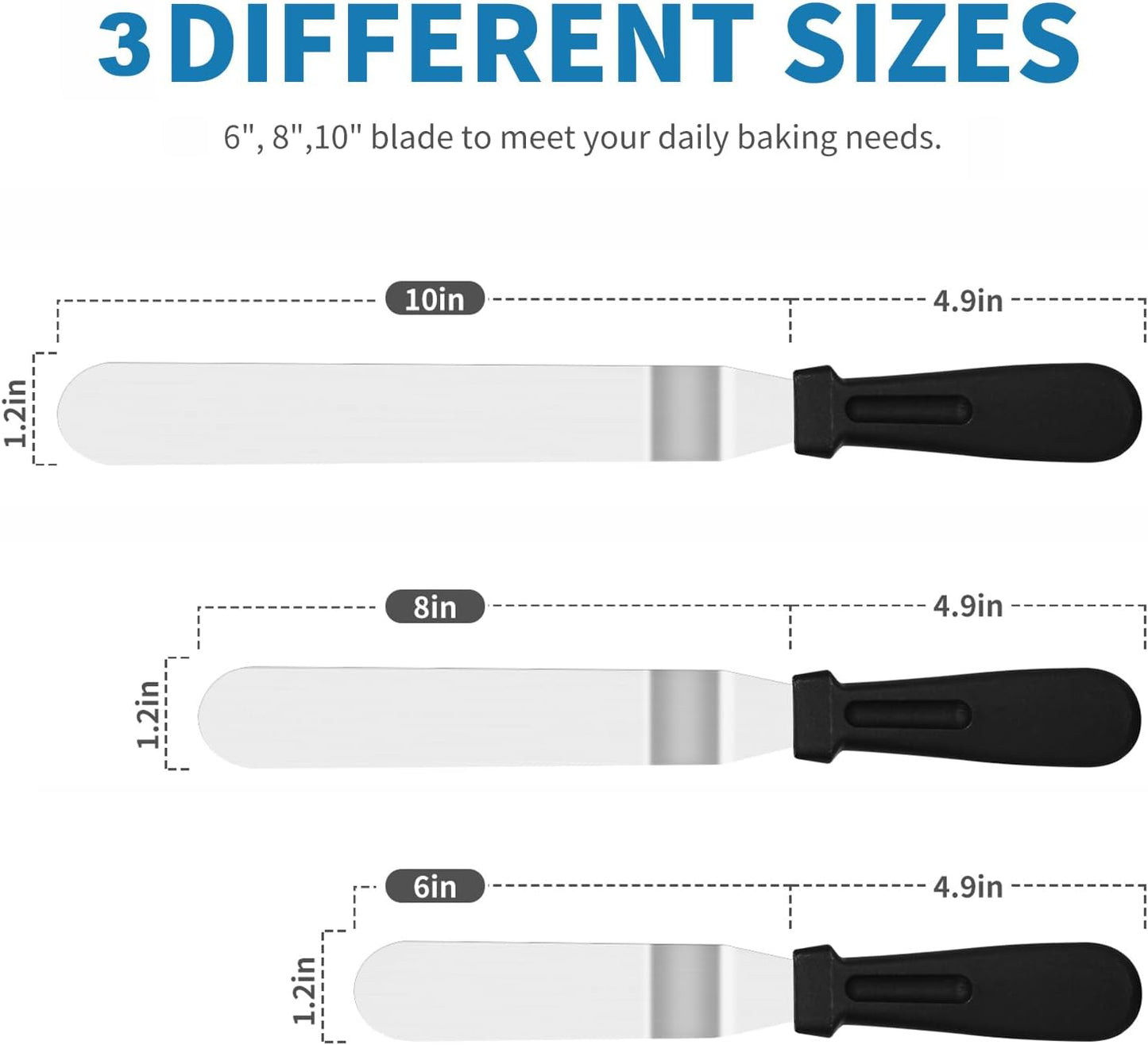 3 PCS Icing Spatulas, Offset Spatula, Stainless Steel Cake Decorating Spatulas Set 6/8/10 inch Professional Angled Cake Spatula Plastic Frosting Handle for Home, Kitchen or Bakery