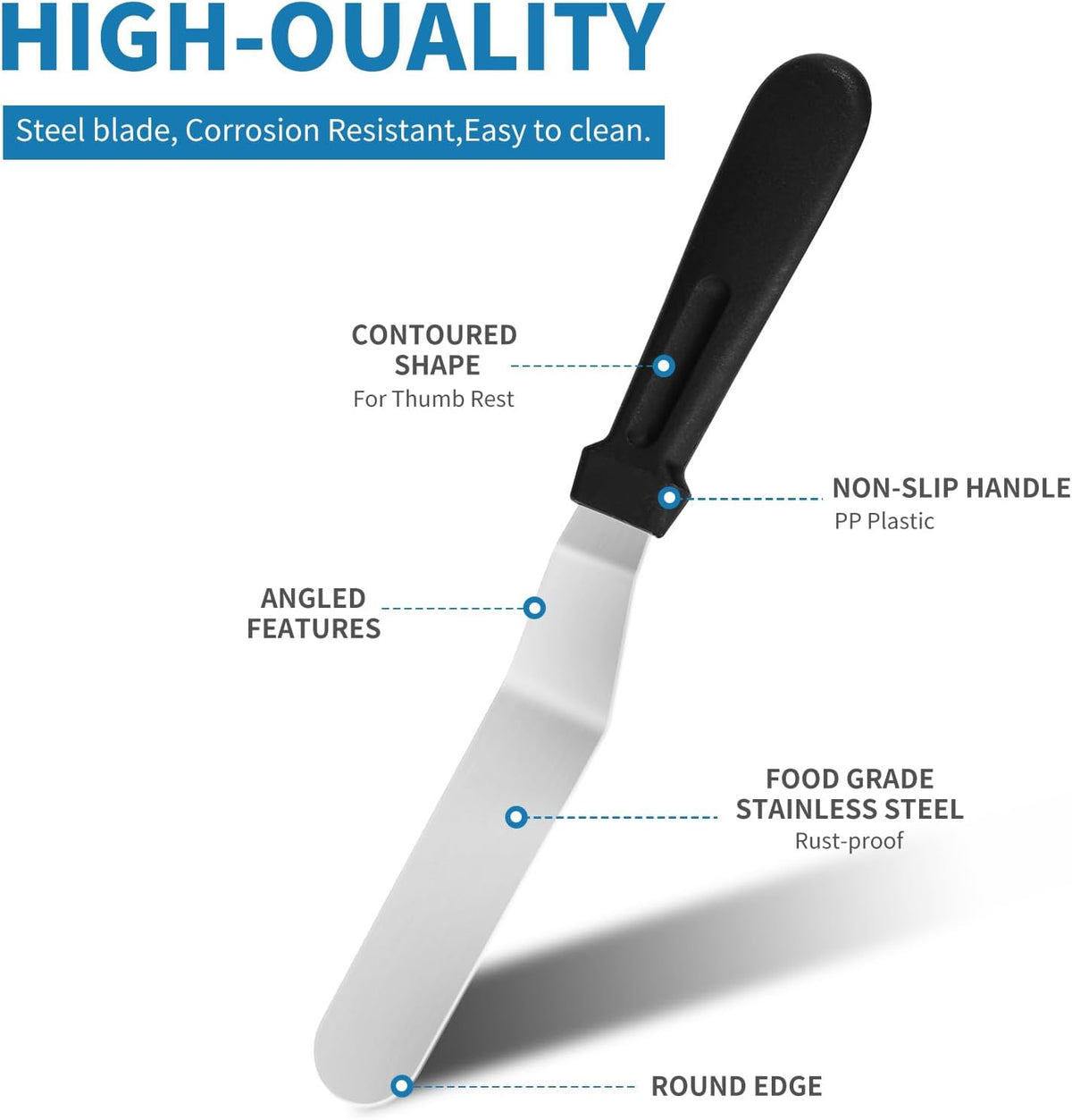 3 PCS Icing Spatulas, Offset Spatula, Stainless Steel Cake Decorating Spatulas Set 6/8/10 inch Professional Angled Cake Spatula Plastic Frosting Handle for Home, Kitchen or Bakery