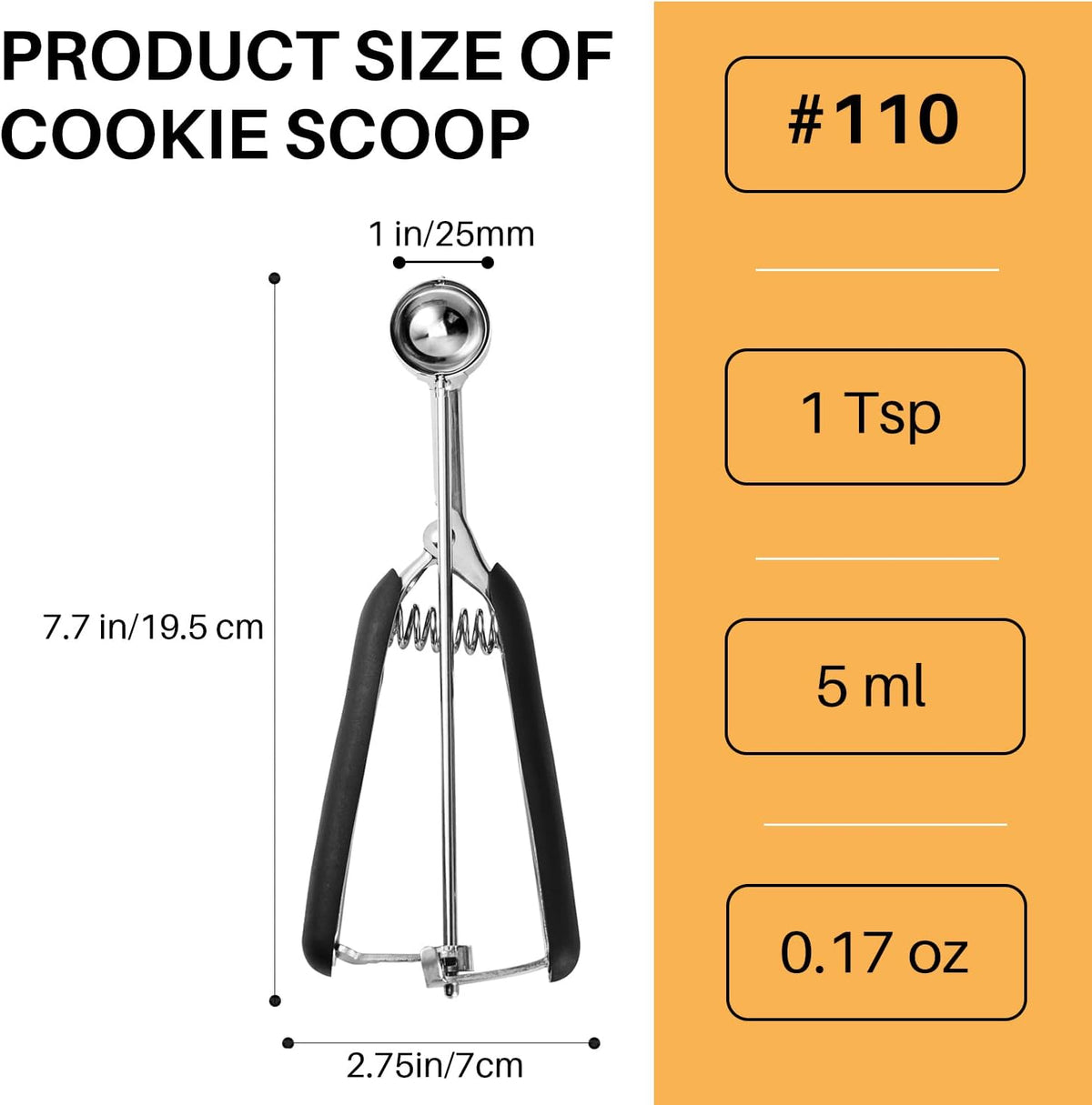Mini Cookie Scoop, Extra Small 1/3 Tbsp Scoop,1 Tsp Cookie Dough Scoop, Melon Baller Scoops, Mini Ice Cream Scoop, Comfortable Grip, Non-Slip, For Making Cookie Melon Ball Ice Cream