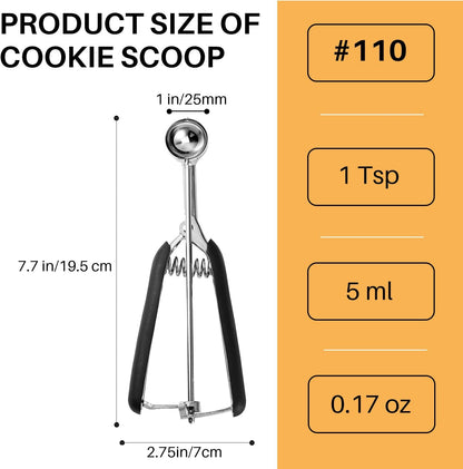 Mini Cookie Scoop, Extra Small 1/3 Tbsp Scoop,1 Tsp Cookie Dough Scoop, Melon Baller Scoops, Mini Ice Cream Scoop, Comfortable Grip, Non-Slip, For Making Cookie Melon Ball Ice Cream