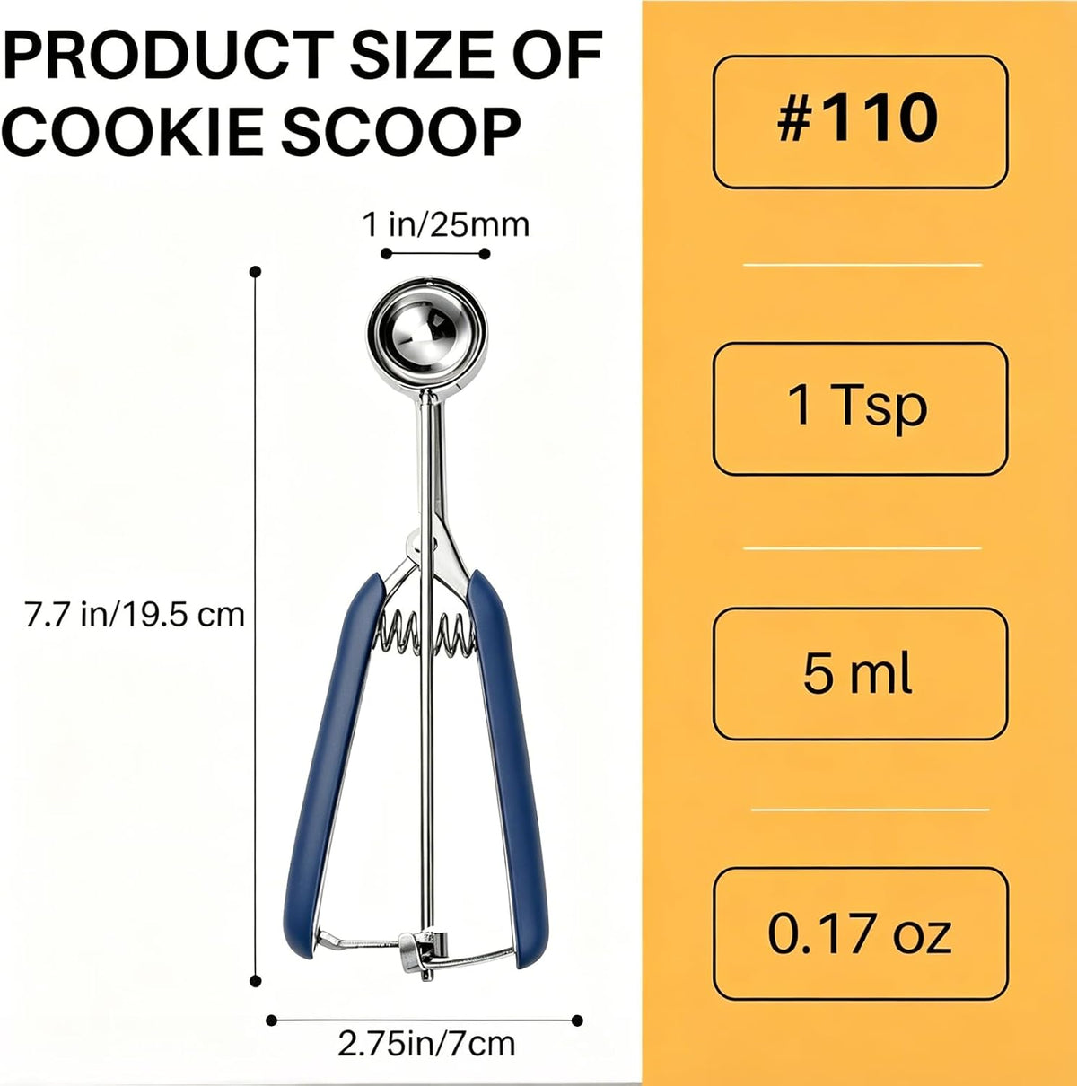 Mini Cookie Scoop, Extra Small 1/3 Tbsp Scoop,1 Tsp Cookie Dough Scoop, Melon Baller Scoops, Mini Ice Cream Scoop, Comfortable Grip, Non-Slip, For Making Cookie Melon Ball Ice Cream