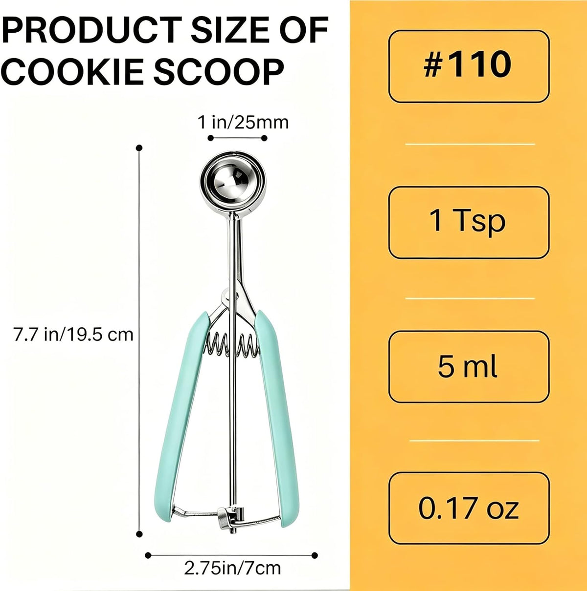 Mini Cookie Scoop, Extra Small 1/3 Tbsp Scoop,1 Tsp Cookie Dough Scoop, Melon Baller Scoops, Mini Ice Cream Scoop, Comfortable Grip, Non-Slip, For Making Cookie Melon Ball Ice Cream