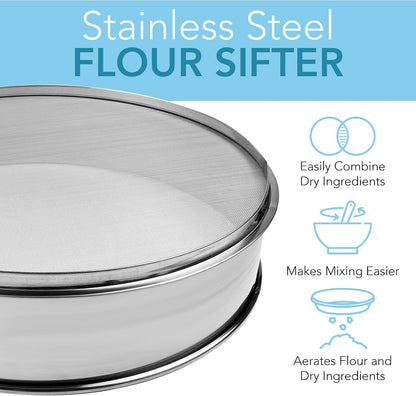 Stainless Steel Flour Sifter Fine Mesh Sieve 12" Round