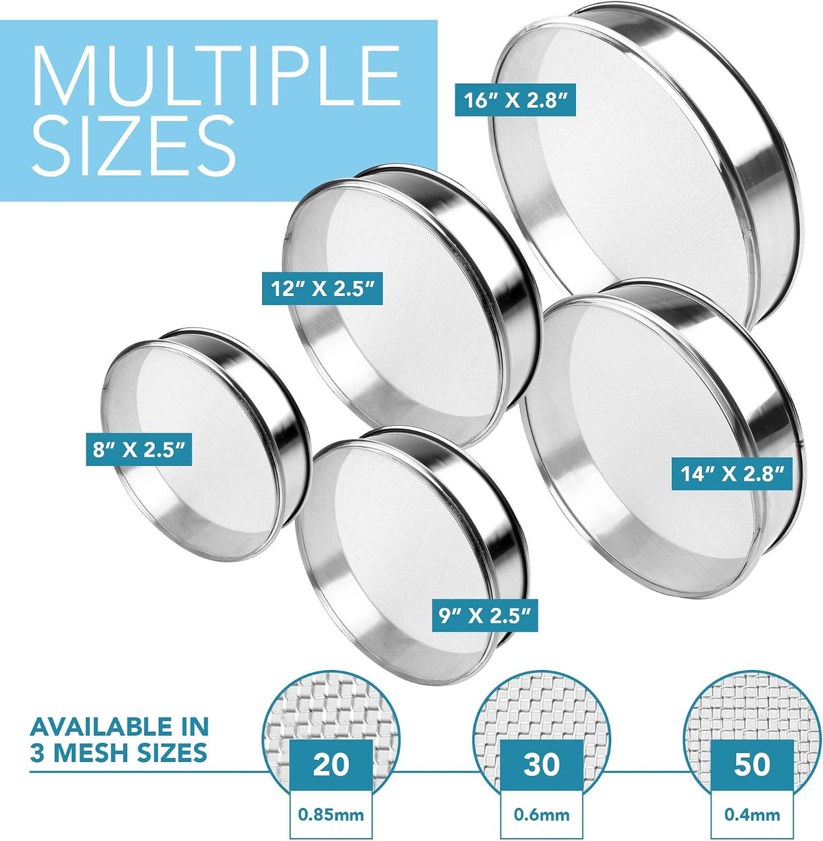 Stainless Steel Flour Sifter Fine Mesh Sieve 12" Round