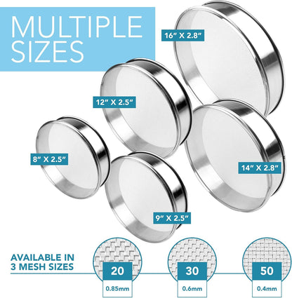 Stainless Steel Flour Sifter Fine Mesh Sieve 12" Round