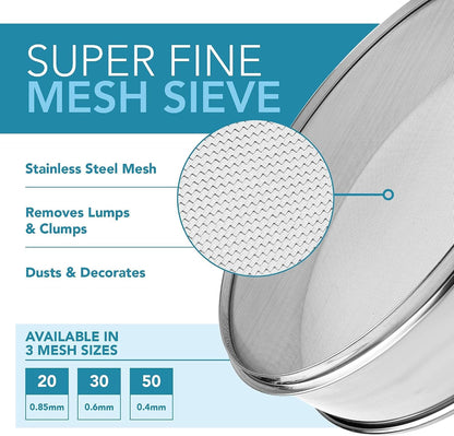 Stainless Steel Flour Sifter Fine Mesh Sieve 12" Round