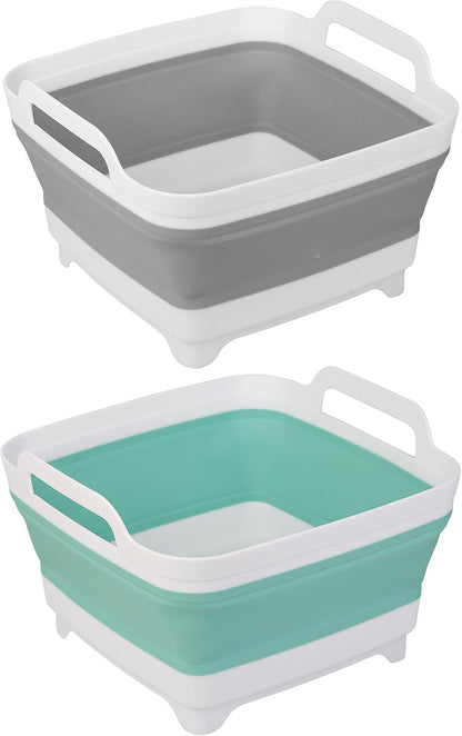 Dishpan for Washing Dishes, 2.4Gal/9L Wash Basin with Draining Plug Carry Handles, Collapsible Bucket for Cleaning, Portable Sink, Foldable Plastic Tub, 1PC