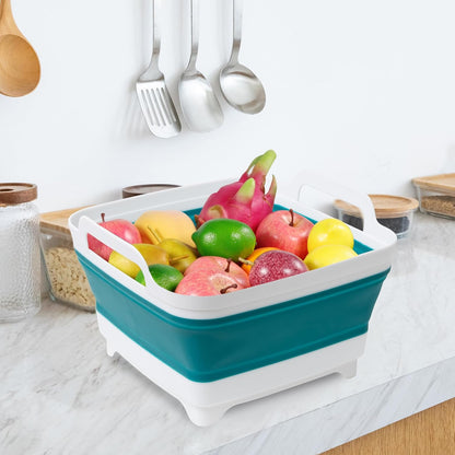 Dishpan for Washing Dishes, 2.4Gal/9L Wash Basin with Draining Plug Carry Handles, Collapsible Bucket for Cleaning, Portable Sink, Foldable Plastic Tub, 1PC