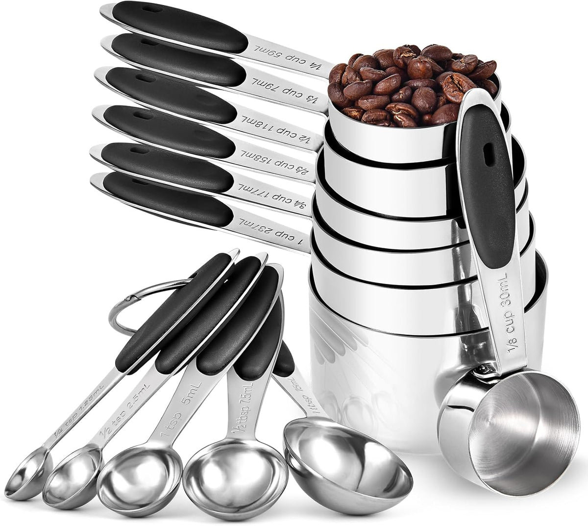 Metal Measuring Cups Spoons Set, Upgraded Handle, 12Pcs, Aqua Sky