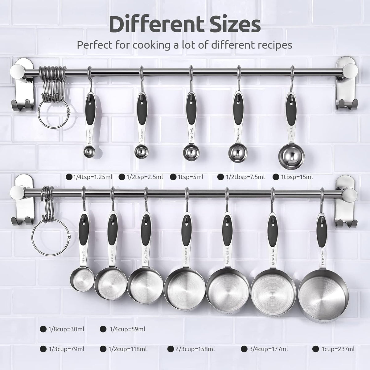 Metal Measuring Cups Spoons Set, Upgraded Handle, 12Pcs, Aqua Sky
