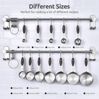 Metal Measuring Cups Spoons Set, Upgraded Handle, 12Pcs, Aqua Sky