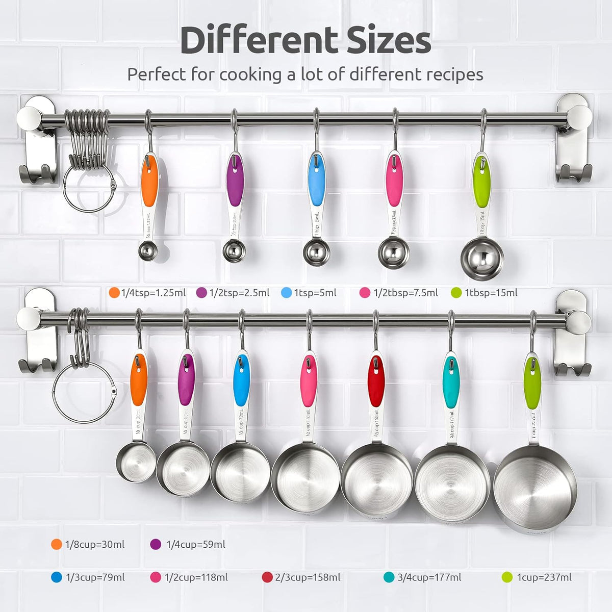 Metal Measuring Cups Spoons Set, Upgraded Handle, 12Pcs, Aqua Sky