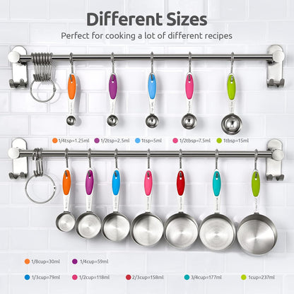 Metal Measuring Cups Spoons Set, Upgraded Handle, 12Pcs, Aqua Sky