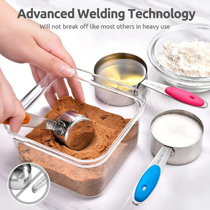 Metal Measuring Cups Spoons Set, Upgraded Handle, 12Pcs, Aqua Sky
