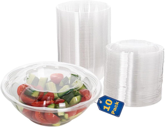 Disposable Plastic Salad Bowls with Airtight Lids Ideal for Meal Prep, Takeout, Catering, Parties, Picnics, and Food Storage, Stackable, Leak-Proof
