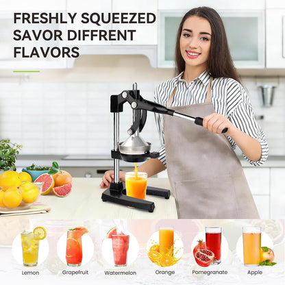 Cast Iron Manual Orange Juicer, Heavy Duty Hand Press Citrus Squeezer