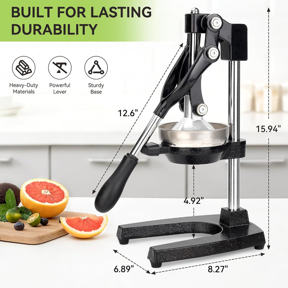 Cast Iron Manual Orange Juicer, Heavy Duty Hand Press Citrus Squeezer