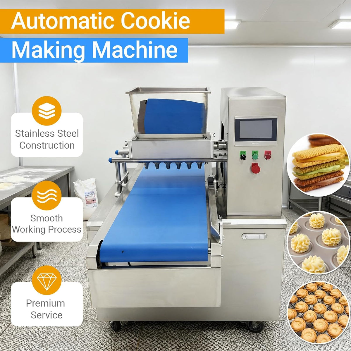 Automatic Cookie Making Depositor Machine Commercial Batter Dispenser 2.5KW Electric Cookie Maker with 35L SUS304 Hopper, for Cookies, Macarons, Muffins, Cupcakes, 2 Nozzles (A2&A5) 208-240V