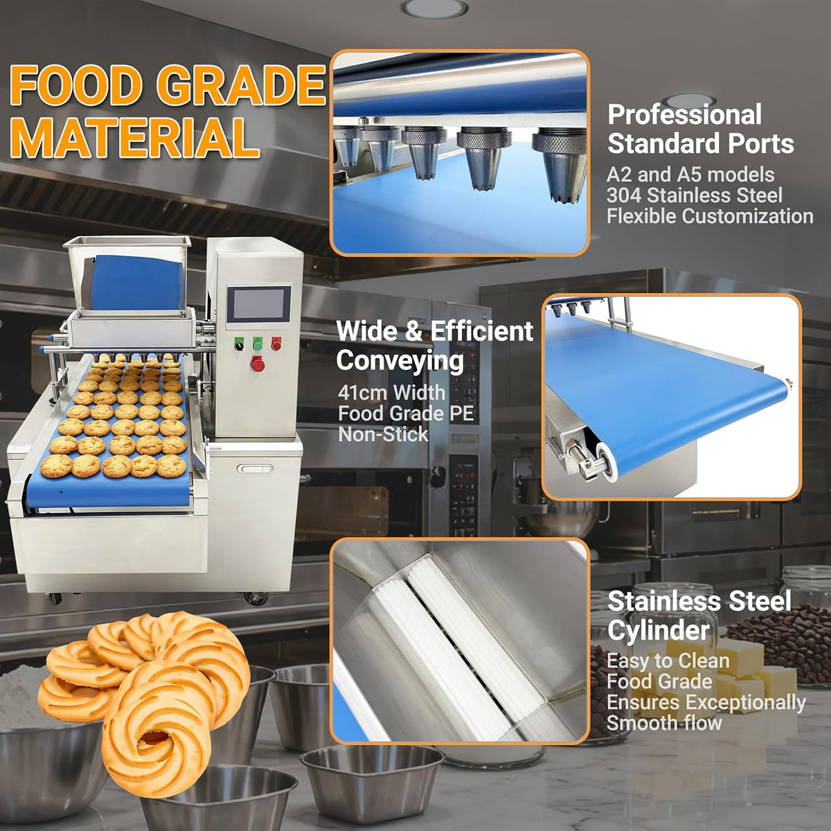 Automatic Cookie Making Depositor Machine Commercial Batter Dispenser 2.5KW Electric Cookie Maker with 35L SUS304 Hopper, for Cookies, Macarons, Muffins, Cupcakes, 2 Nozzles (A2&A5) 208-240V