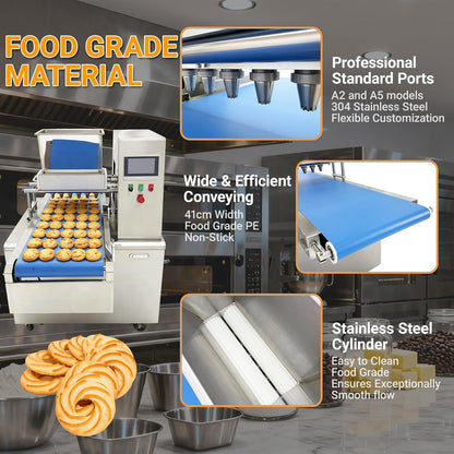 Automatic Cookie Making Depositor Machine Commercial Batter Dispenser 2.5KW Electric Cookie Maker with 35L SUS304 Hopper, for Cookies, Macarons, Muffins, Cupcakes, 2 Nozzles (A2&A5) 208-240V