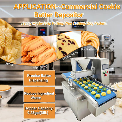 Automatic Cookie Making Depositor Machine Commercial Batter Dispenser 2.5KW Electric Cookie Maker with 35L SUS304 Hopper, for Cookies, Macarons, Muffins, Cupcakes, 2 Nozzles (A2&A5) 208-240V