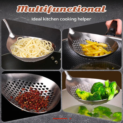 Skimmer Slotted Spoon Set of 4 - Kitchen Pasta Strainer Spoon - Spider Strainer Skimmer Ladle Spoon with Holder for Cooking and Frying Food, Spaghetti, Vegetable, Dumpling - 14.8In,16.5In,17In
