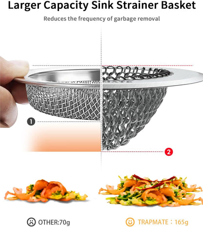 Kitchen Sink Drain Strainer, Reversible Chain Mesh Sink Strainer, 304 Stainless Steel Anti-Clogging & Easy Clean Sink Strainer Basket, Fits US Standard Kitchen Sink Drains, Dishwasher Safe