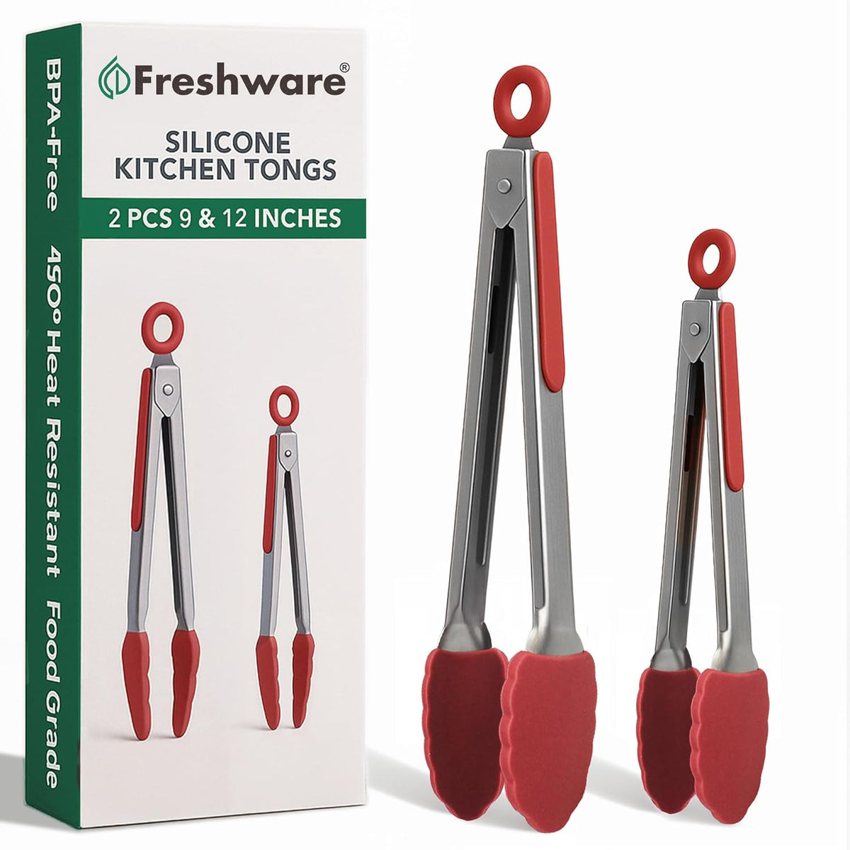 Stainless Steel Kitchen Tongs for Cooking with Silicone Tips, Silicone Tong for Grilling, Serving Food and Kitchen Essentials, 9" & 12" Silicone Tongs, Set of 2