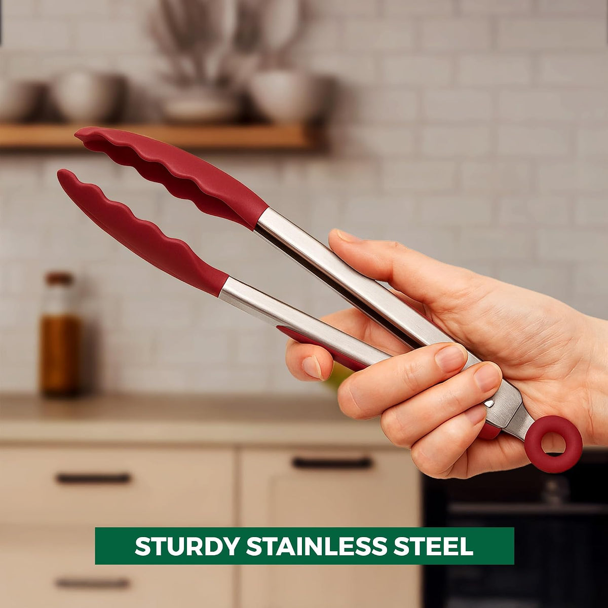 Stainless Steel Kitchen Tongs for Cooking with Silicone Tips, Silicone Tong for Grilling, Serving Food and Kitchen Essentials, 9" & 12" Silicone Tongs, Set of 2