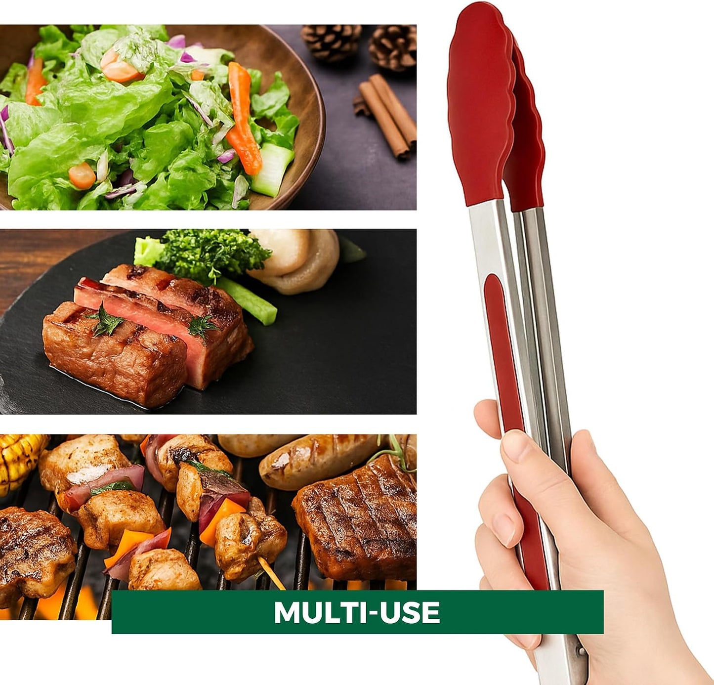 Stainless Steel Kitchen Tongs for Cooking with Silicone Tips, Silicone Tong for Grilling, Serving Food and Kitchen Essentials, 9" & 12" Silicone Tongs, Set of 2