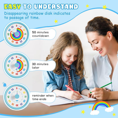 Visual Timer for Kids, 60 Minute Countdown Timers for Classroom Kitchen Office, Rainbow Disk Desk Timer Clock with Silent Operation, Pomodoro Timer Time Management Tools for Toddler ADHD Blue