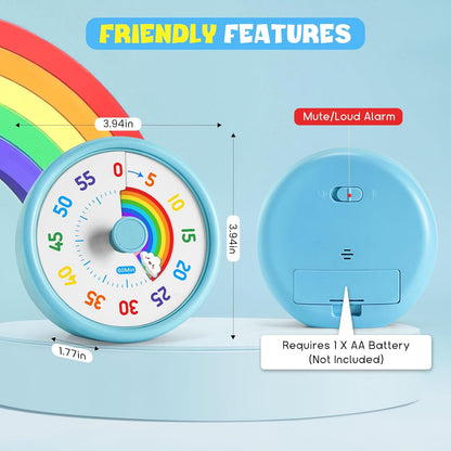 Visual Timer for Kids, 60 Minute Countdown Timers for Classroom Kitchen Office, Rainbow Disk Desk Timer Clock with Silent Operation, Pomodoro Timer Time Management Tools for Toddler ADHD Blue