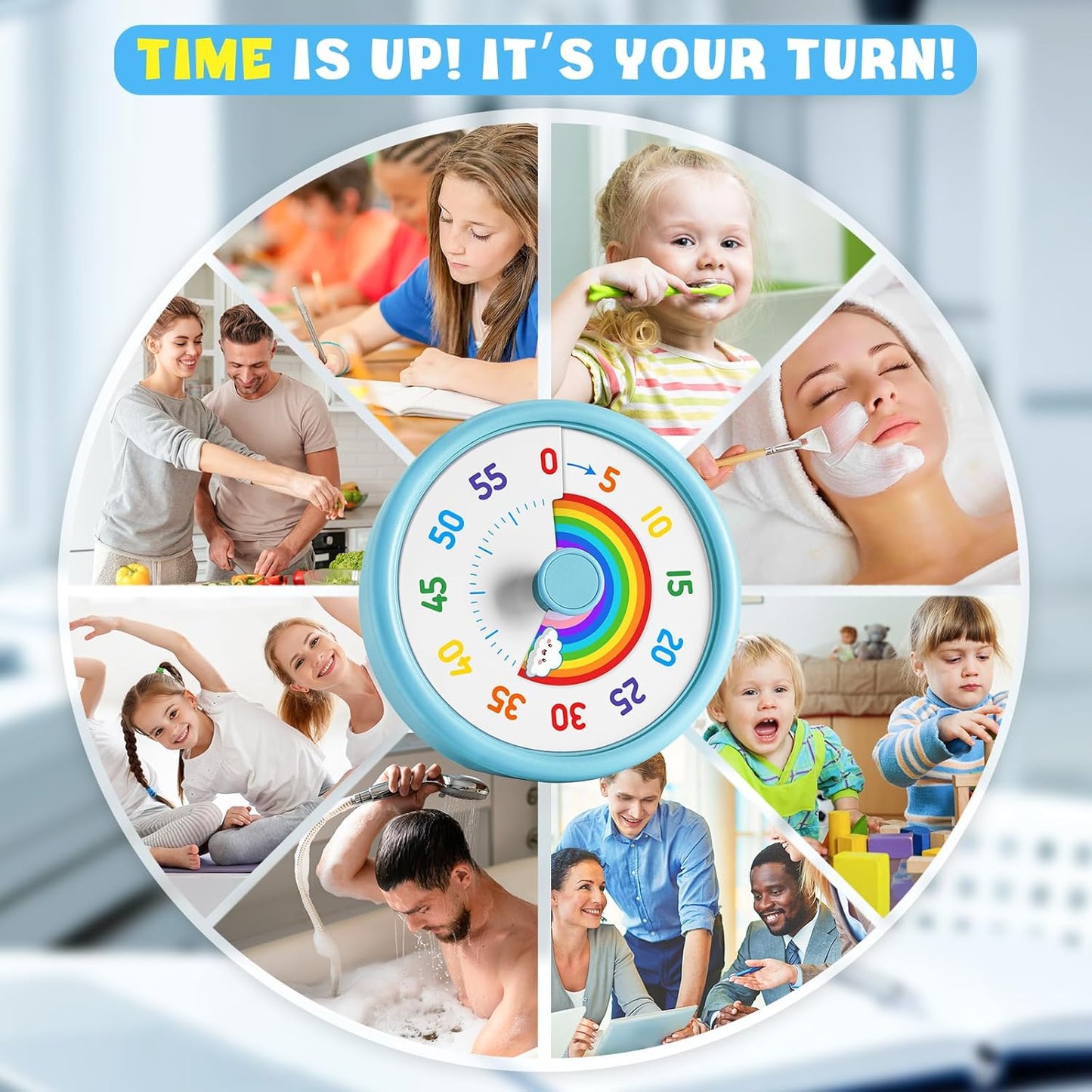 Visual Timer for Kids, 60 Minute Countdown Timers for Classroom Kitchen Office, Rainbow Disk Desk Timer Clock with Silent Operation, Pomodoro Timer Time Management Tools for Toddler ADHD Blue