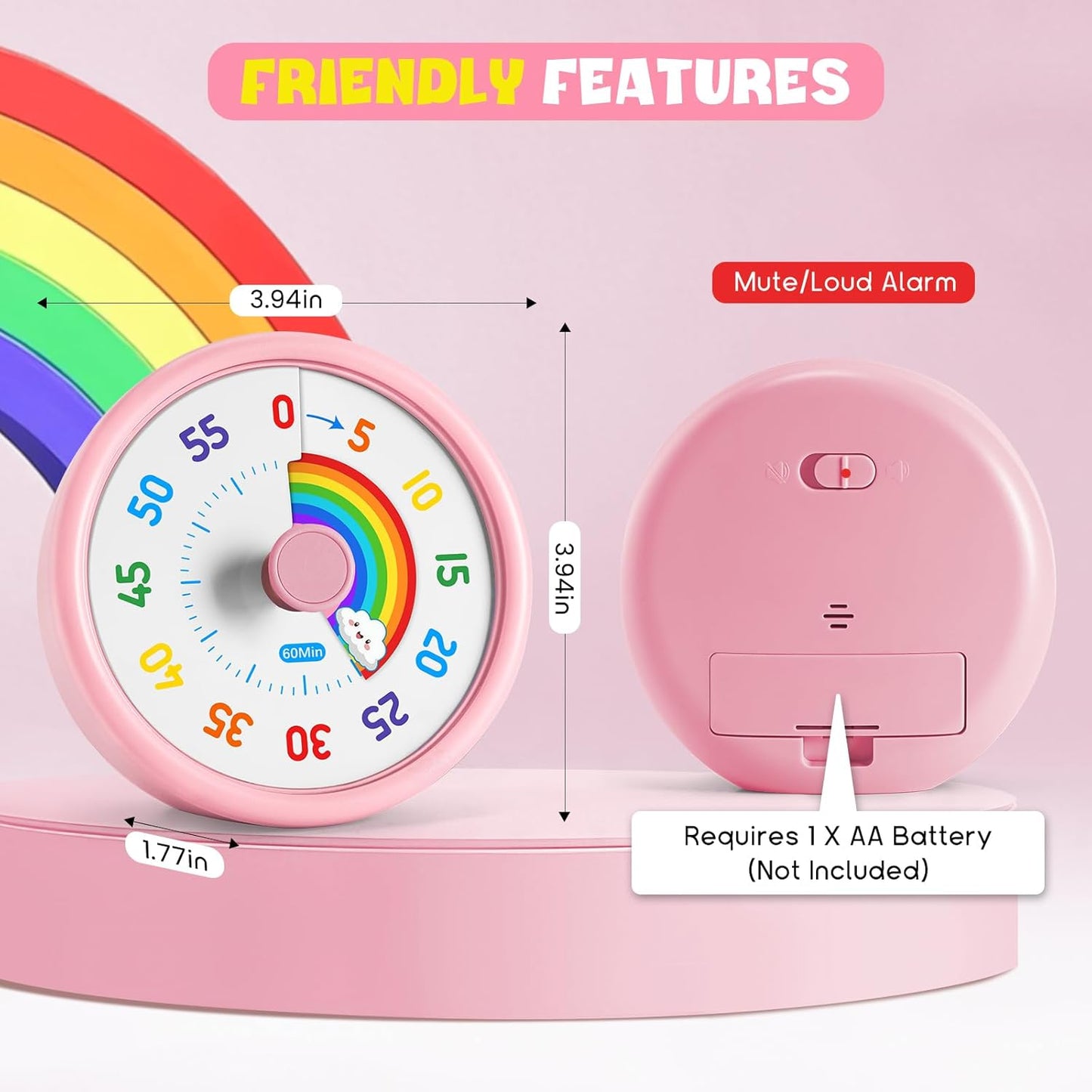 Visual Timer for Kids, 60 Minute Countdown Timers for Classroom Kitchen Office, Rainbow Disk Desk Timer Clock with Silent Operation, Pomodoro Timer Time Management Tools for Toddler ADHD Blue