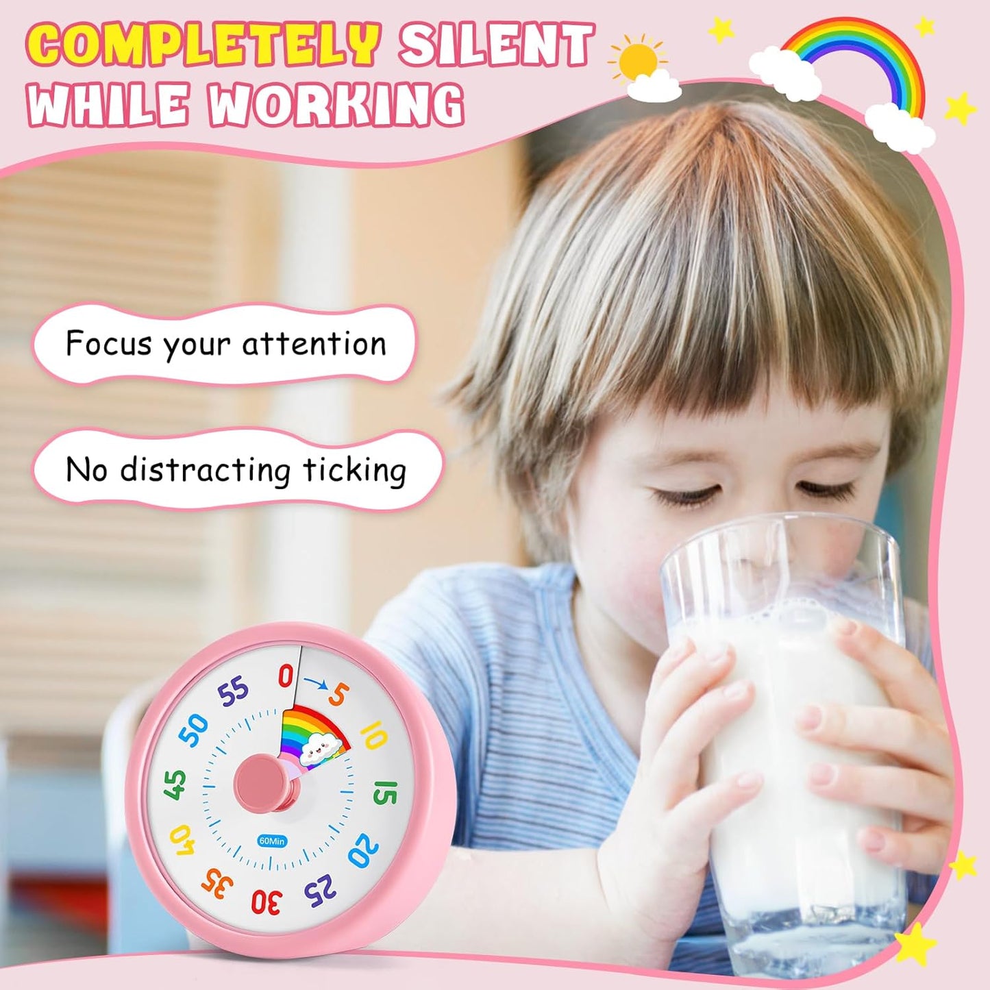 Visual Timer for Kids, 60 Minute Countdown Timers for Classroom Kitchen Office, Rainbow Disk Desk Timer Clock with Silent Operation, Pomodoro Timer Time Management Tools for Toddler ADHD Blue