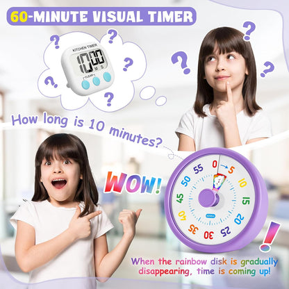 Visual Timer for Kids, 60 Minute Countdown Timers for Classroom Kitchen Office, Rainbow Disk Desk Timer Clock with Silent Operation, Pomodoro Timer Time Management Tools for Toddler ADHD Blue
